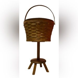 Longaberger Sewing Basket on Stand 2 Piece Leather Hinged Lid 1984 Vintage